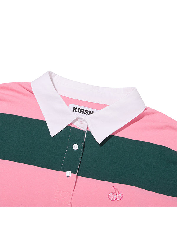 ストライプラグビールーズフィットTシャツ【ピンク】