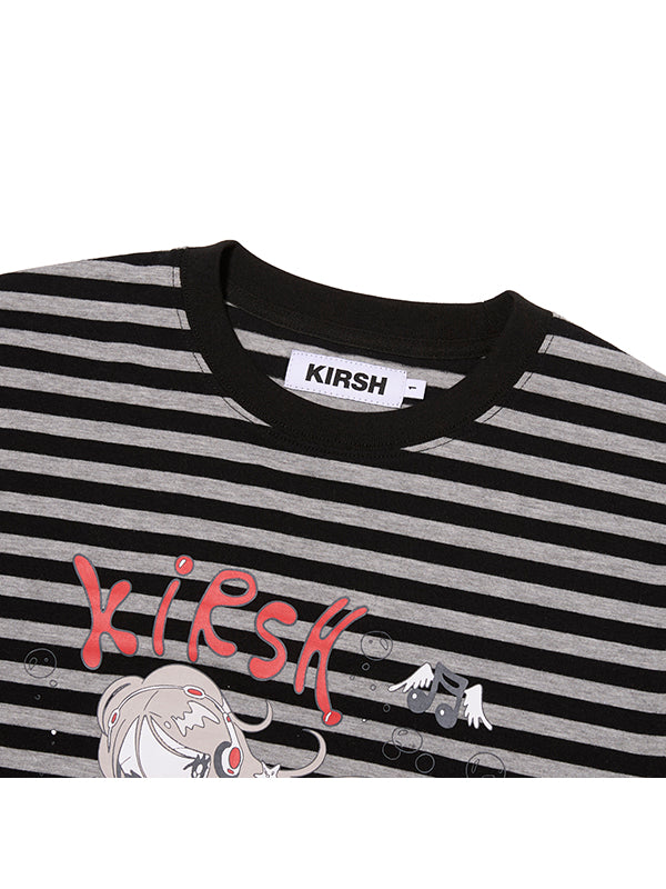 KIRSH X SUNONEBIRD STRIPE LOOSE FIT T-SHIRT 2色★Tシャツ KIRSH X SUNONEBIRD ストライプルーズフィットTシャツ【ブラック】