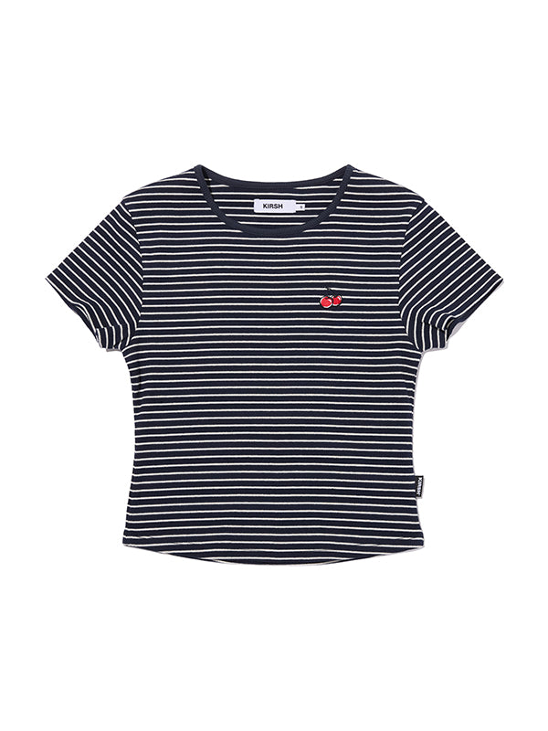 スモールチェリースリムフィットストライプ Tシャツ【ネイビー】
