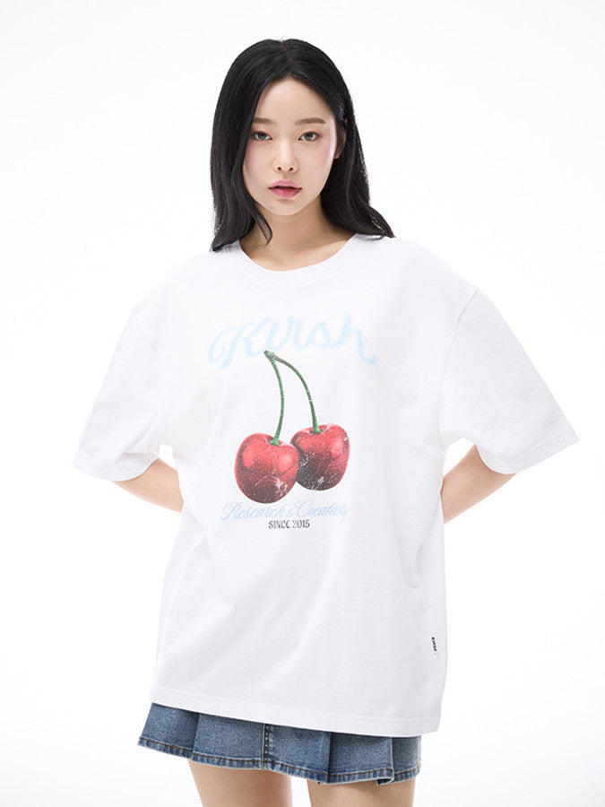 チェリーグラフィックルーズフィットTシャツ【ホワイト】
