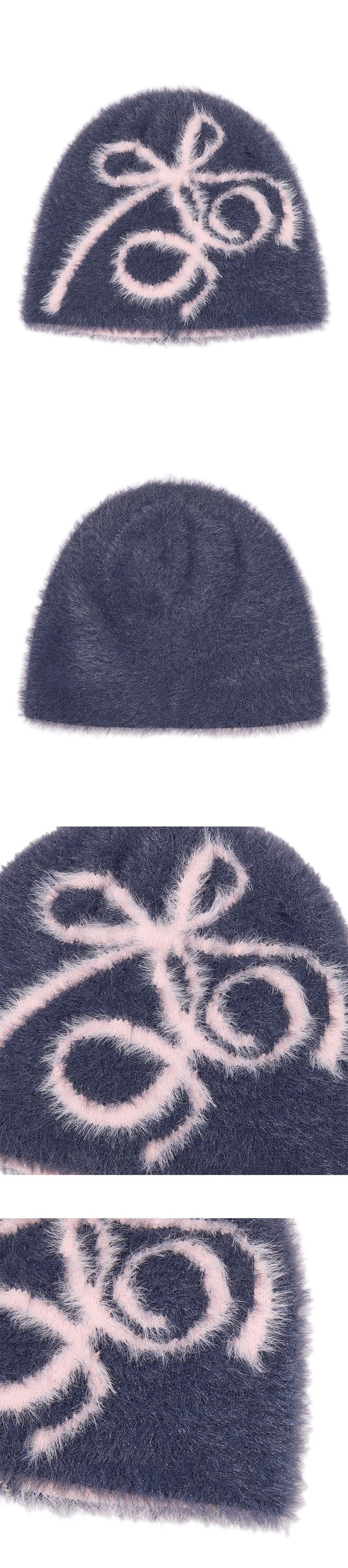 リボンチェリーモヘアビーニー【ブラック】