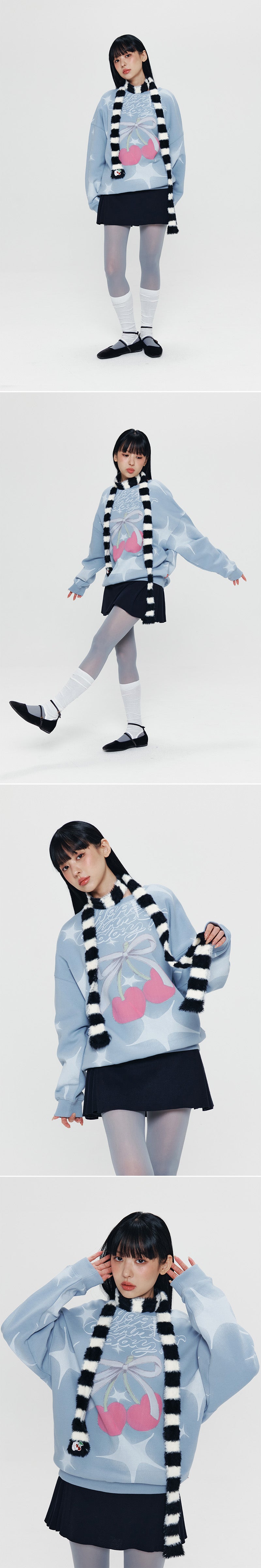 KIRSH X PYITU モヘアストライプ ミニマフラー【ブルー】