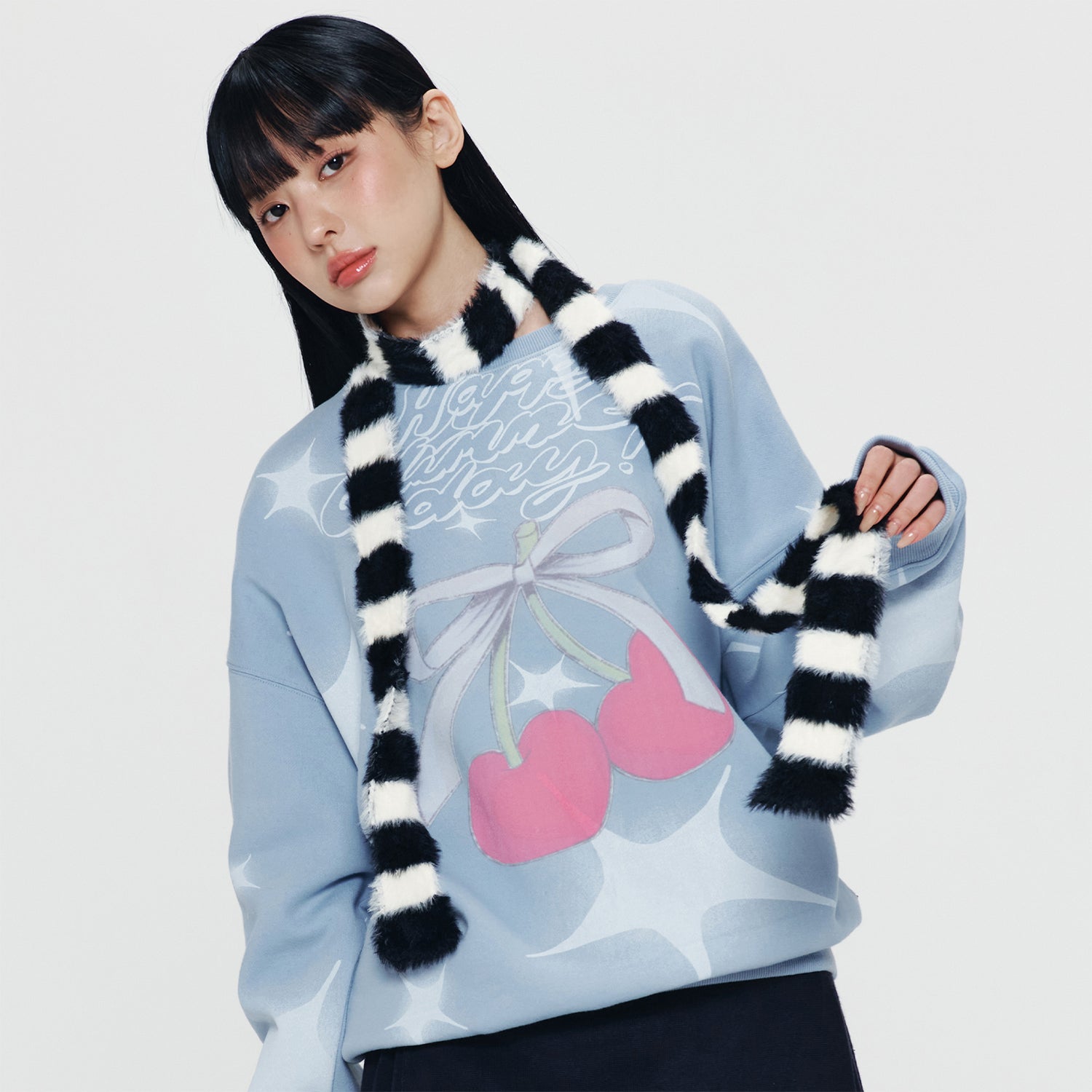 KIRSH X PYITU モヘアストライプ ミニマフラー【ホワイト】