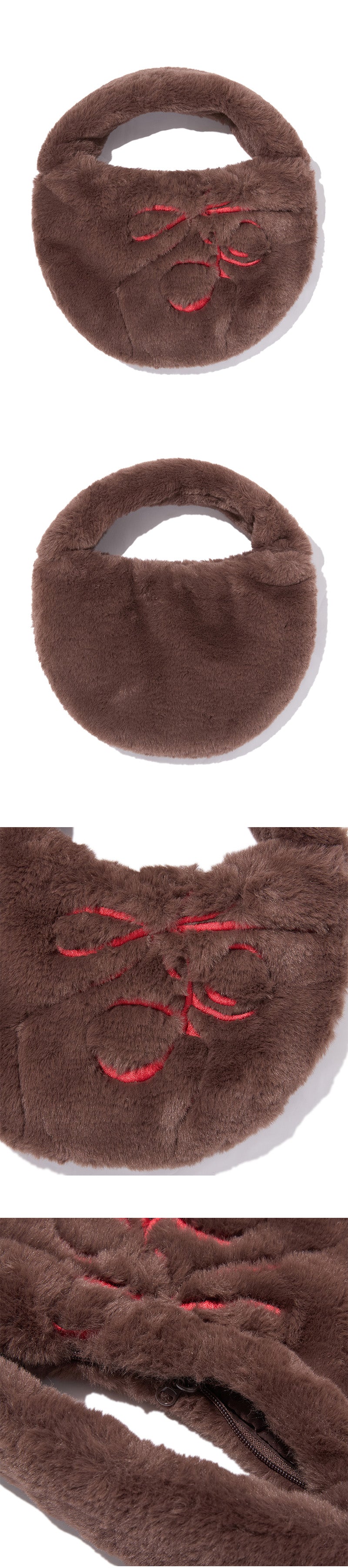 リボンエンブロイダリーヘアリーミニショルダーバッグ【アイボリー】