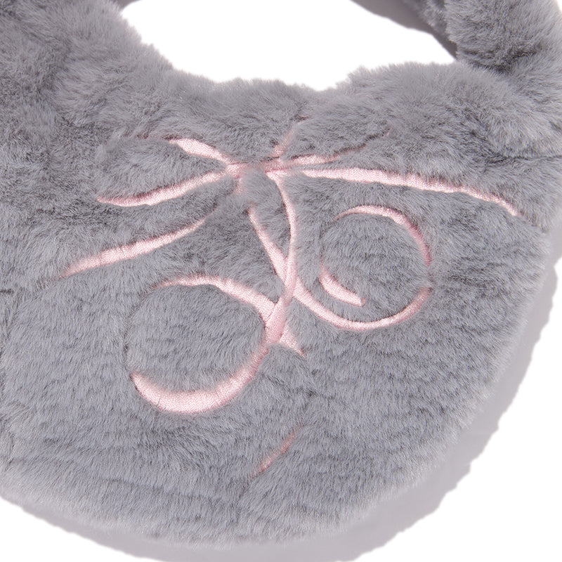 リボンエンブロイダリーヘアリーミニショルダーバッグ【アイボリー】