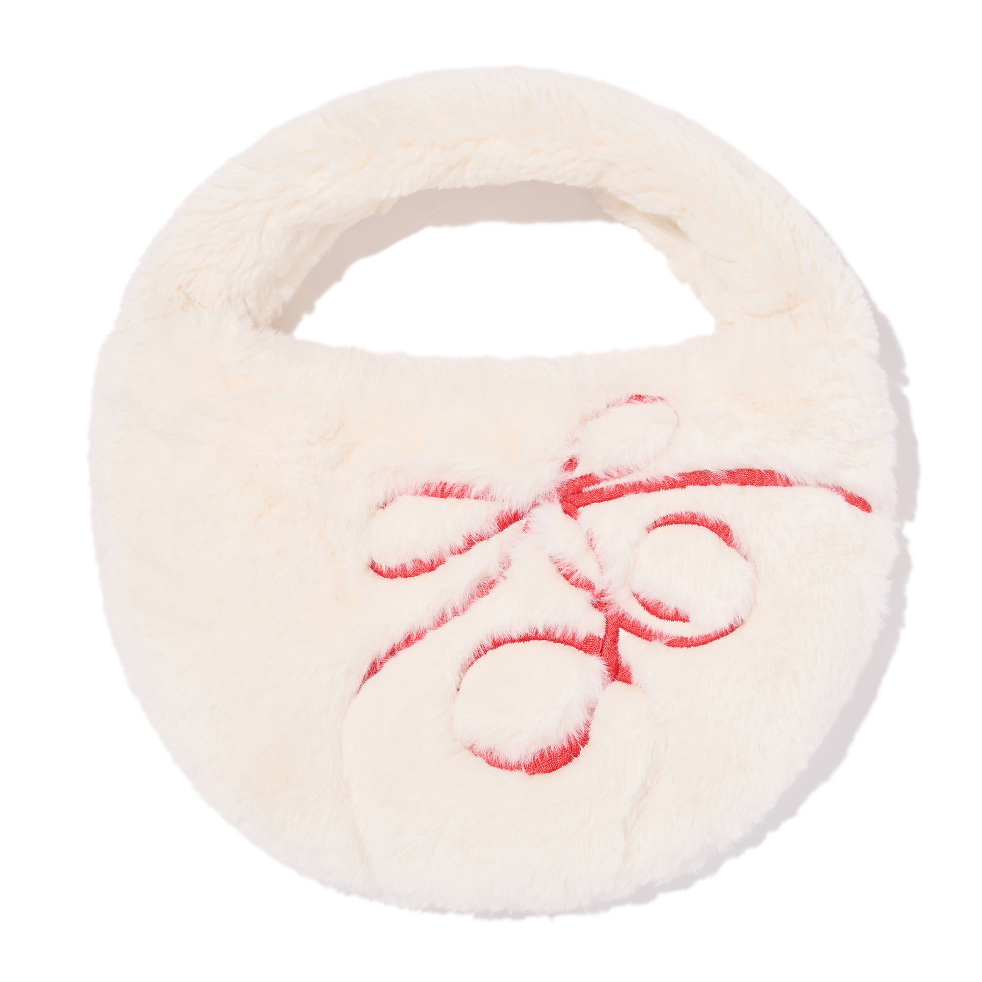 リボンエンブロイダリーヘアリーミニショルダーバッグ【アイボリー】