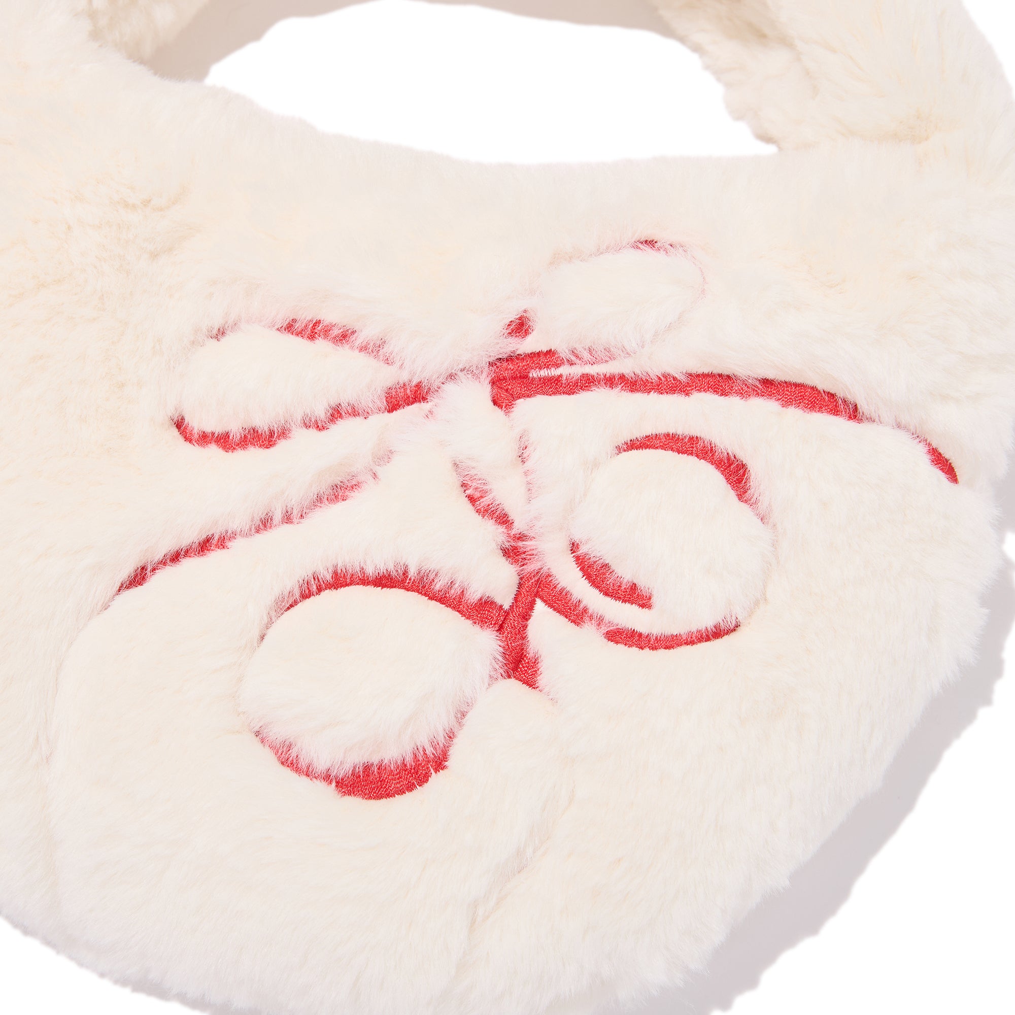 リボンエンブロイダリーヘアリーミニショルダーバッグ【アイボリー】