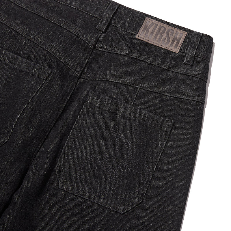 ワイドフィットピンタックナッピングデニムパンツ【ブラック】