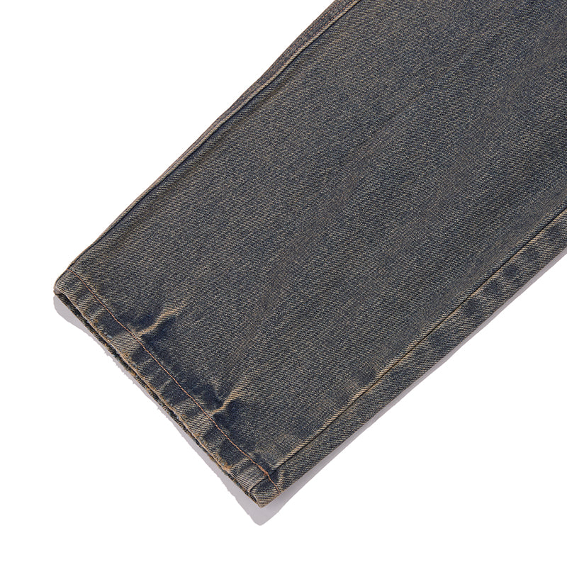 ワイドフィットピンタックナッピングデニムパンツ【ブラック】