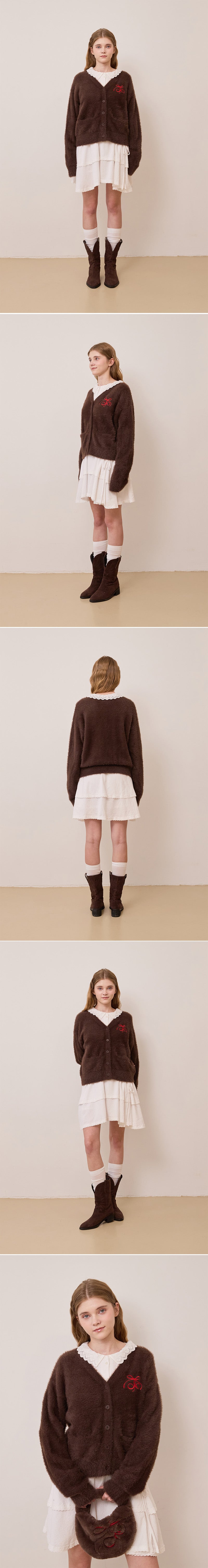 リボンチェリールーズフィットヘアリーカーディガン【アイボリー】