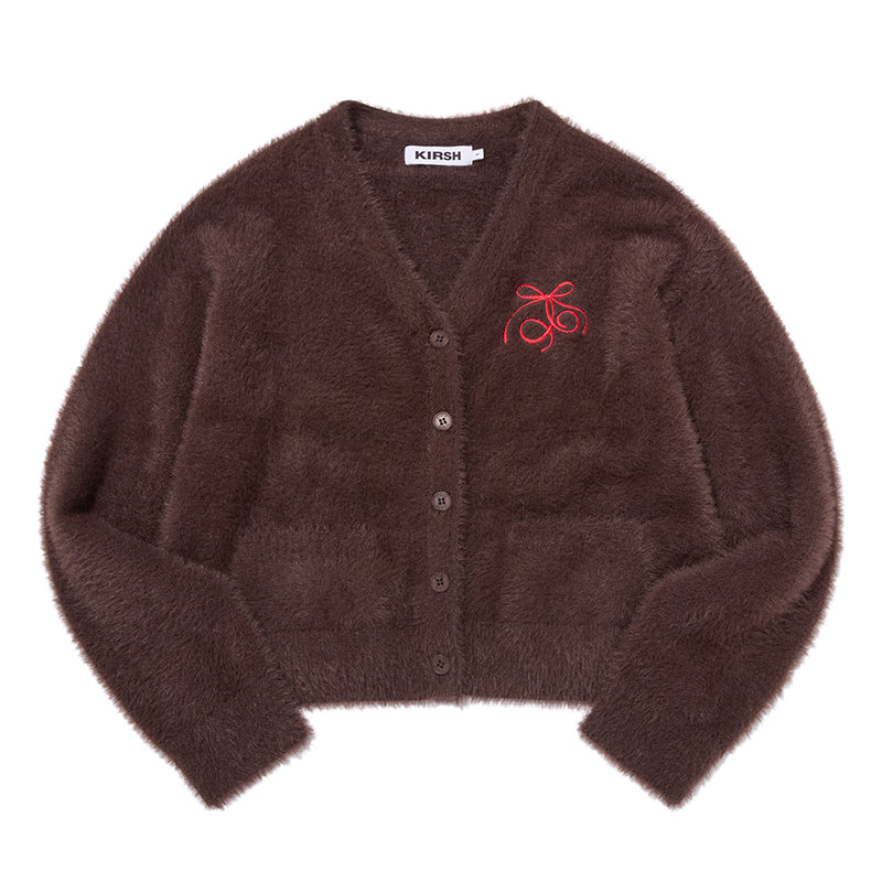 リボンチェリールーズフィットヘアリーカーディガン【ブラウン】