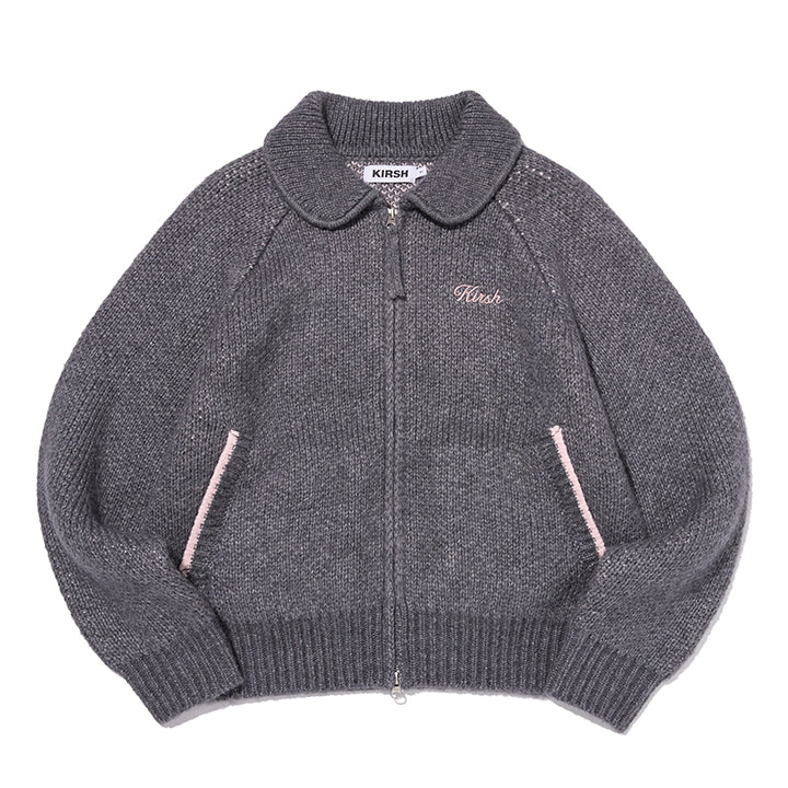 リボンチェリールーズフィットニットジップアップ【ダークグレー】
