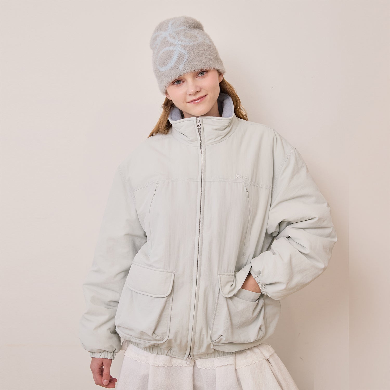 ポケットポイントルーズフィットパディングジャケット【ライトブルー】