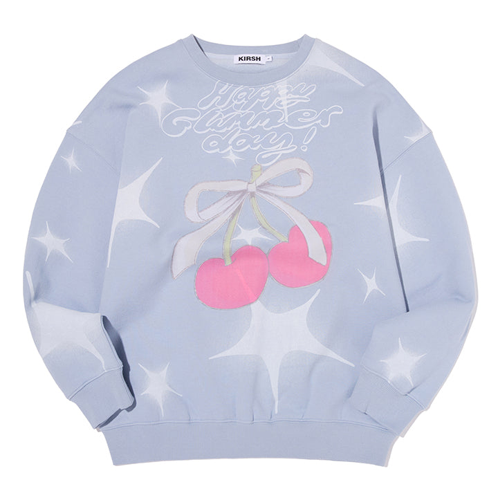 【なつき】新品 kirsh ビッグチェリースウェット ライトブルー KIRSH（キルシー）の「KIRSH KNIT BIG CHERRY SWEATSHIRT ニットビッグ