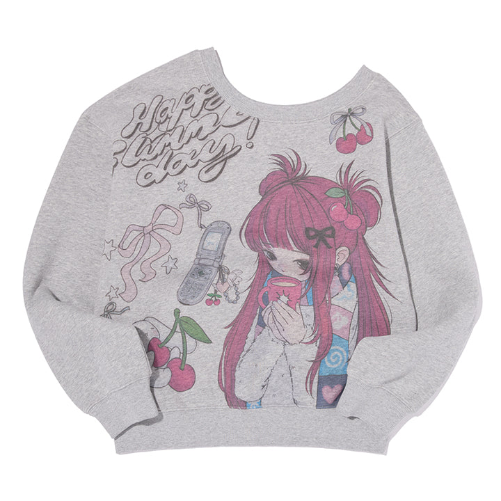 KIRSH X PYITU グラフィックオフショルダークロップスウェット【グレー】