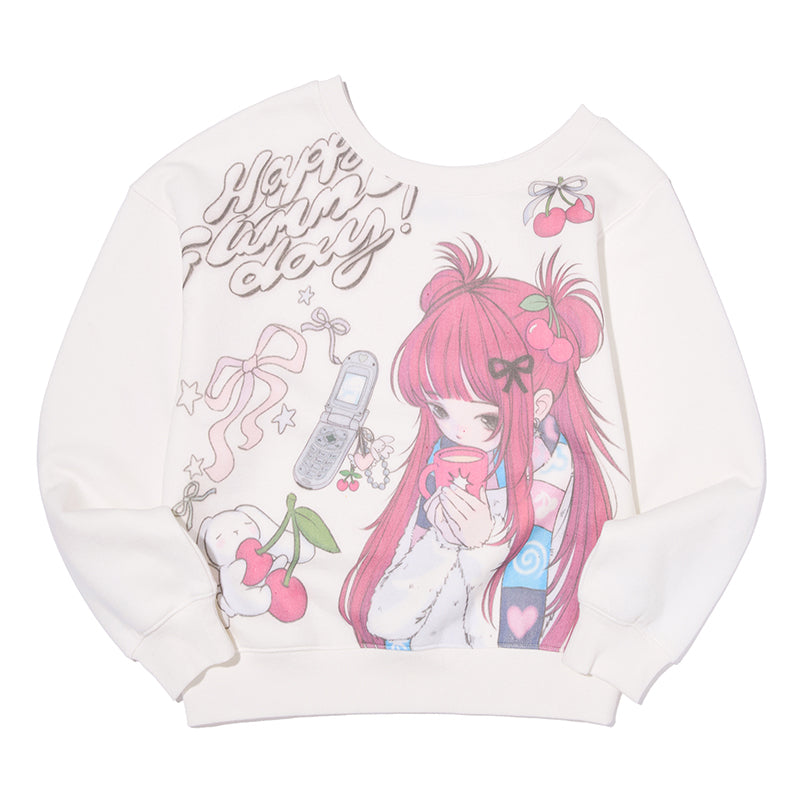 KIRSH X PYITU グラフィックオフショルダークロップスウェット【ホワイト】