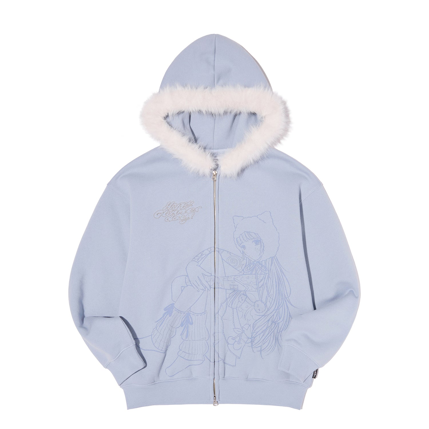 KIRSH X PYITU ファートリミング グラフィック フード付きジップアップ【ブルー】