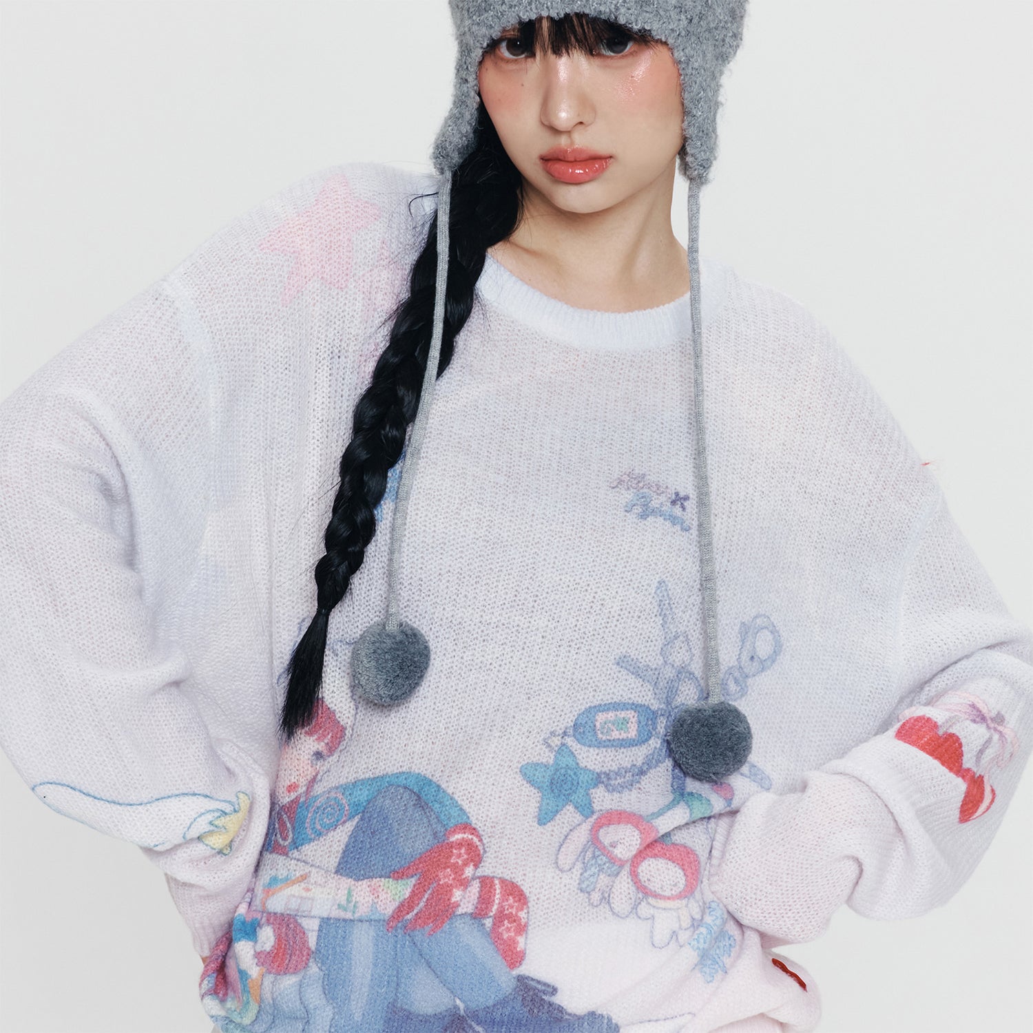 KIRSH X PYITU オールオーバーグラフィック ルーズフィットニット【ブルー】