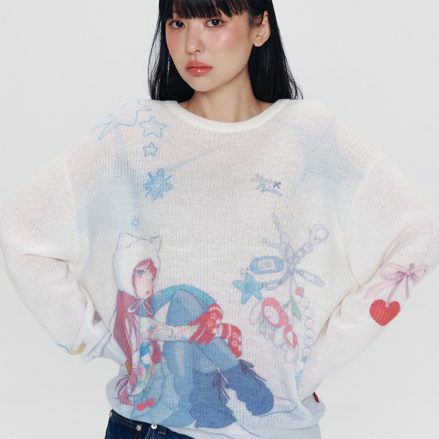 KIRSH X PYITU オールオーバーグラフィック ルーズフィットニット【アイボリー】