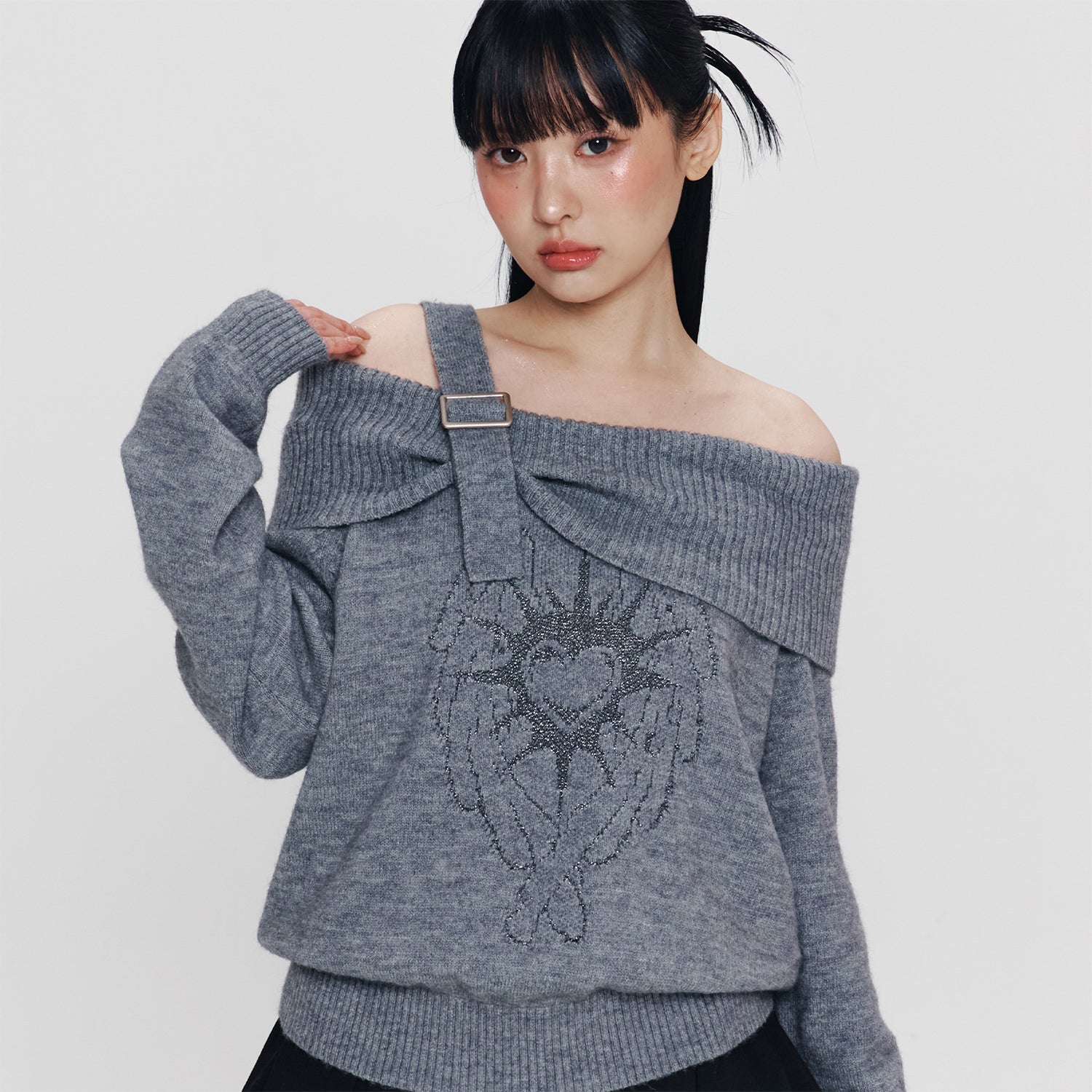 KIRSH X PYITU オフショルダーニット【グレー】