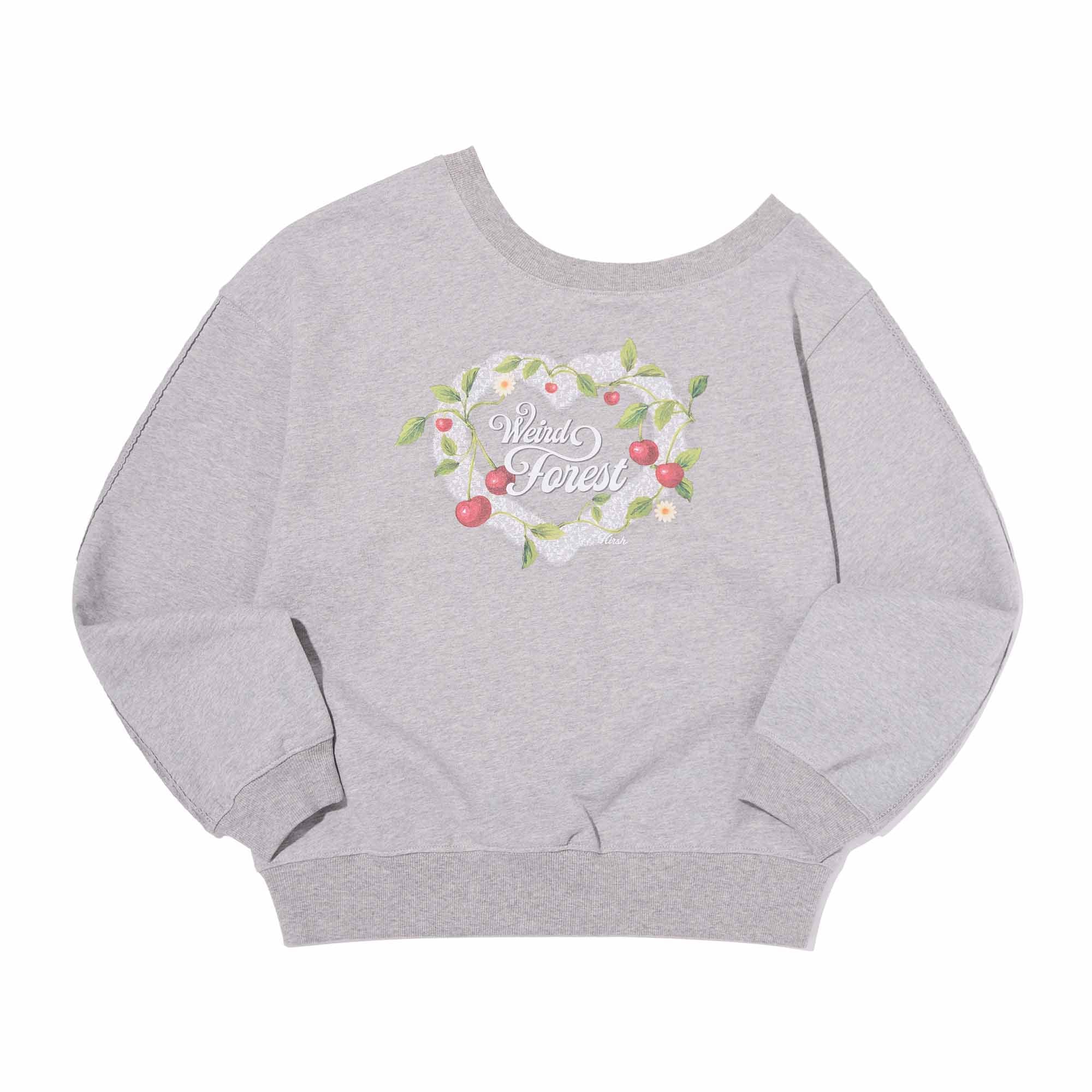 チェリーグラフィックオフショルダークロップスウェット【メランジグレー】
