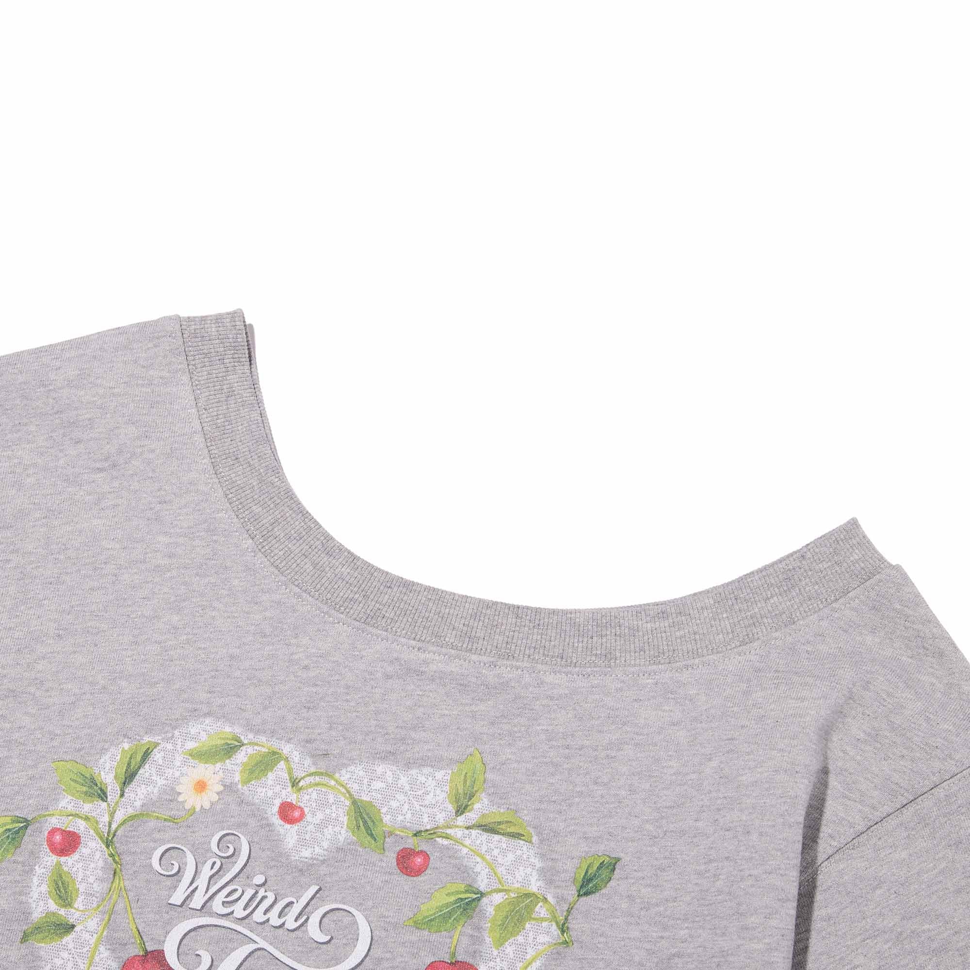 チェリーグラフィックオフショルダークロップスウェット【メランジグレー】