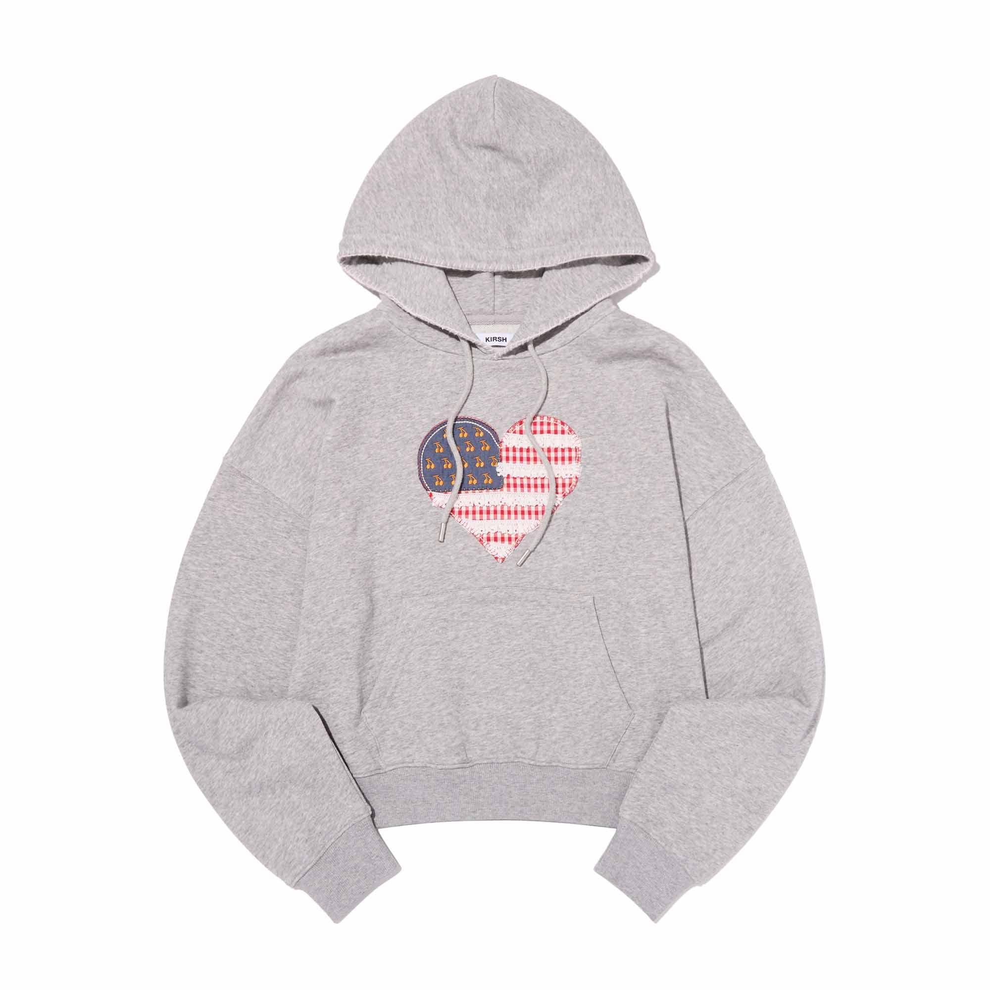 USAチェリー＆ハートアップリケクロップドフーディー【グレー】