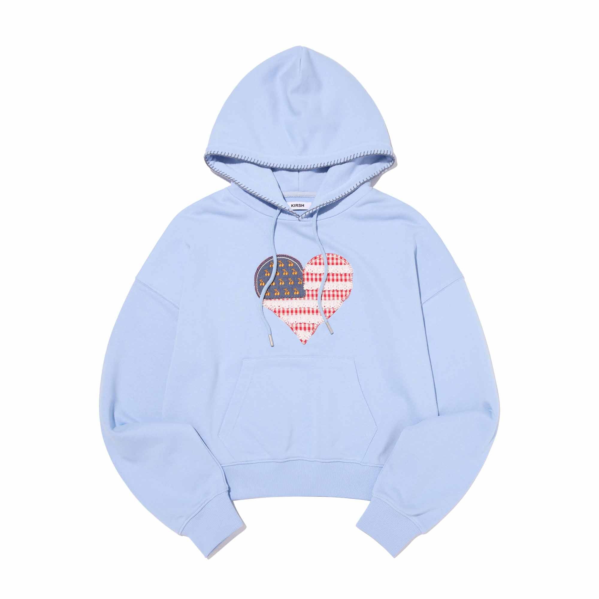 USAチェリー＆ハートアップリケクロップドフーディー【スカイ】