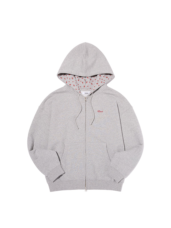 チェリーグラフィックルーズフィットジップアップフーディ【メランジグレー】