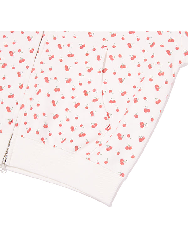 チェリーグラフィックルーズフィットジップアップフーディ【ホワイト】