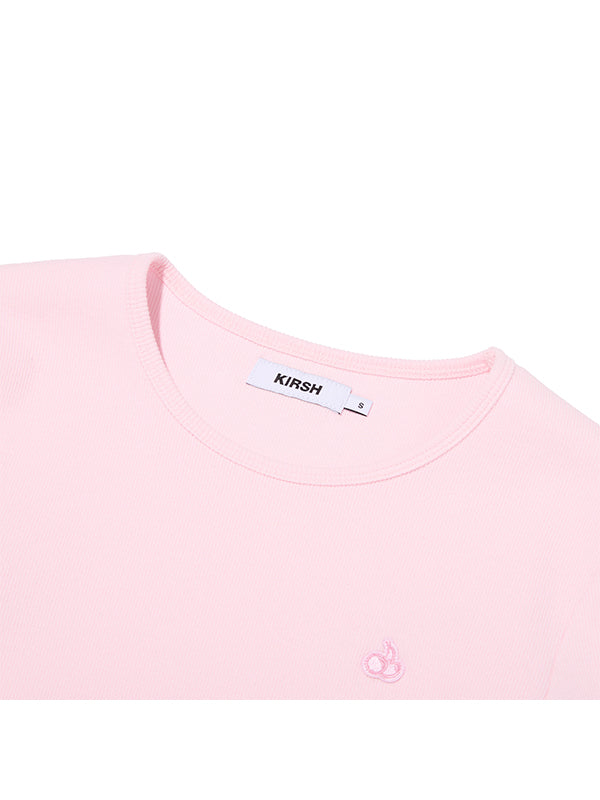 スモールチェリースリムフィットリブロングスリーブTシャツ【ピンク】