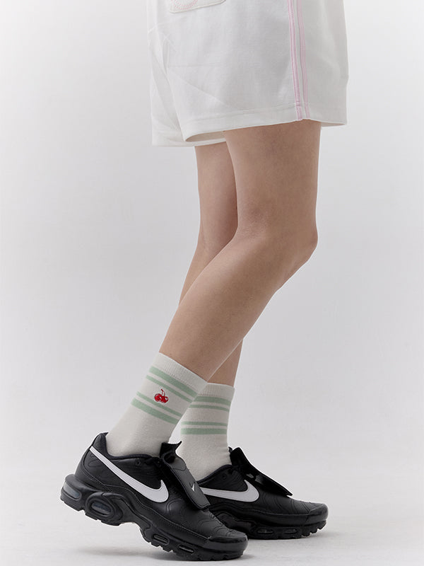 カラーブロックチェリーソックス【ホワイト】