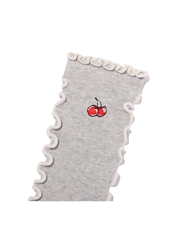 チェリーポイント刺繍ソックス【グレー】