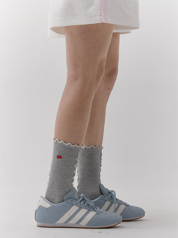 チェリーポイント刺繍ソックス【グレー】