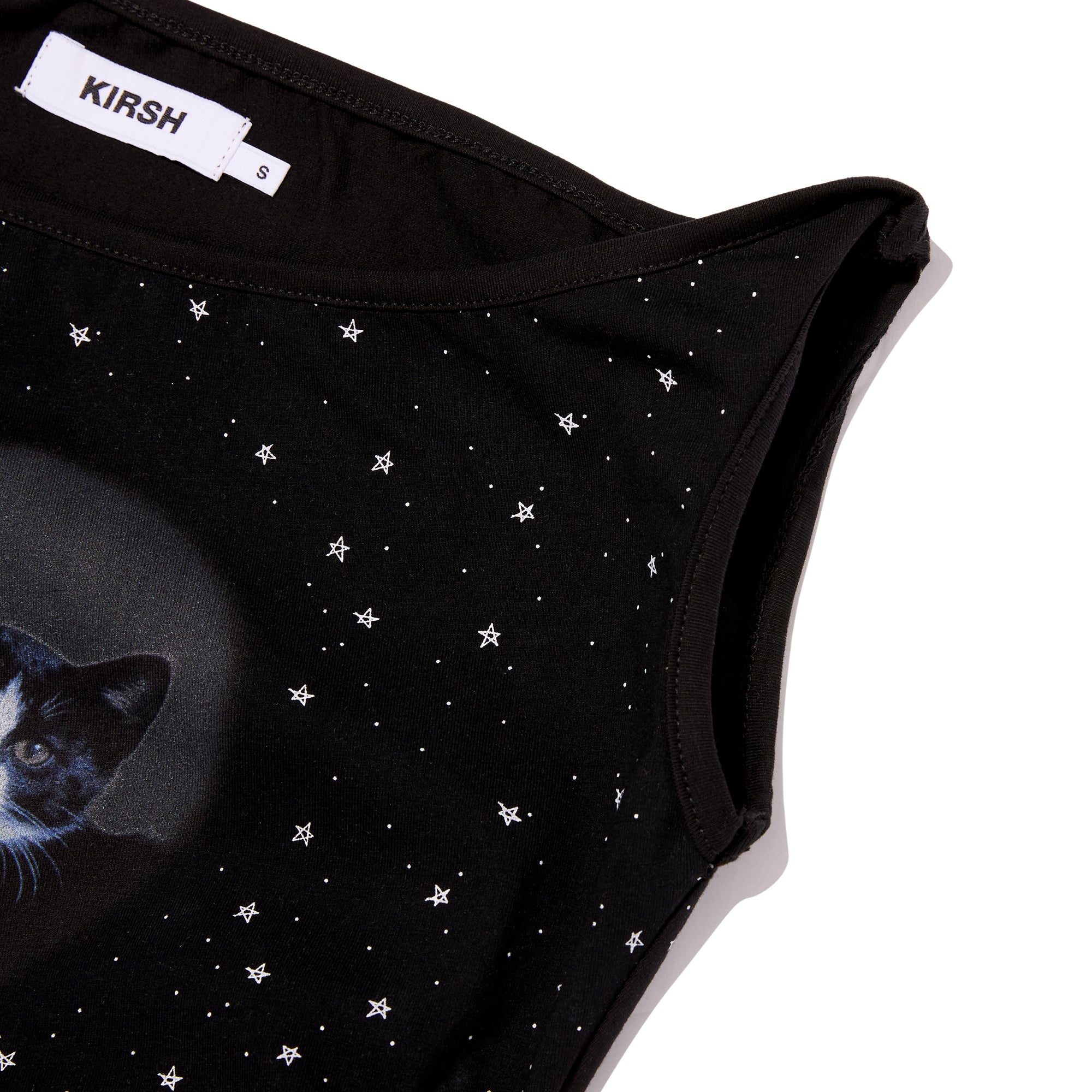 ハーフオフショルダーオールオーバープリントTシャツ【ブラック】