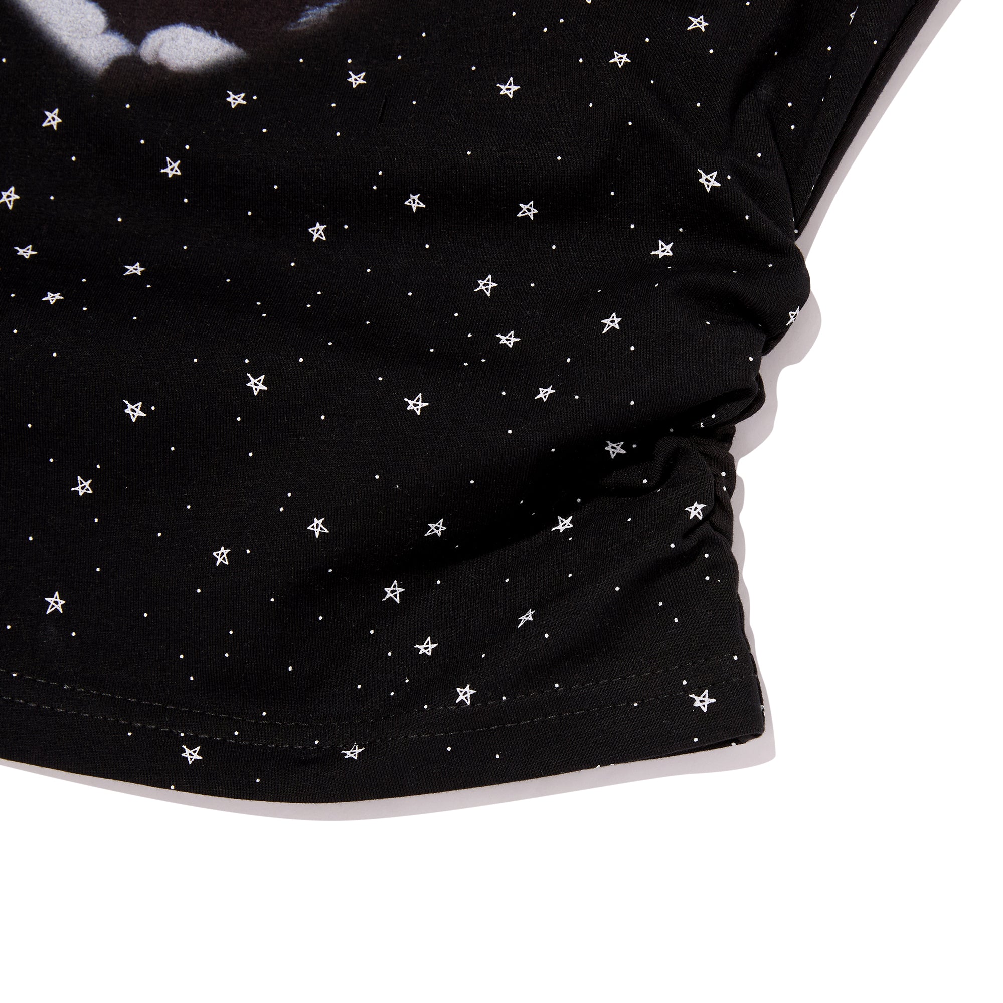 ハーフオフショルダーオールオーバープリントTシャツ【ブラック】