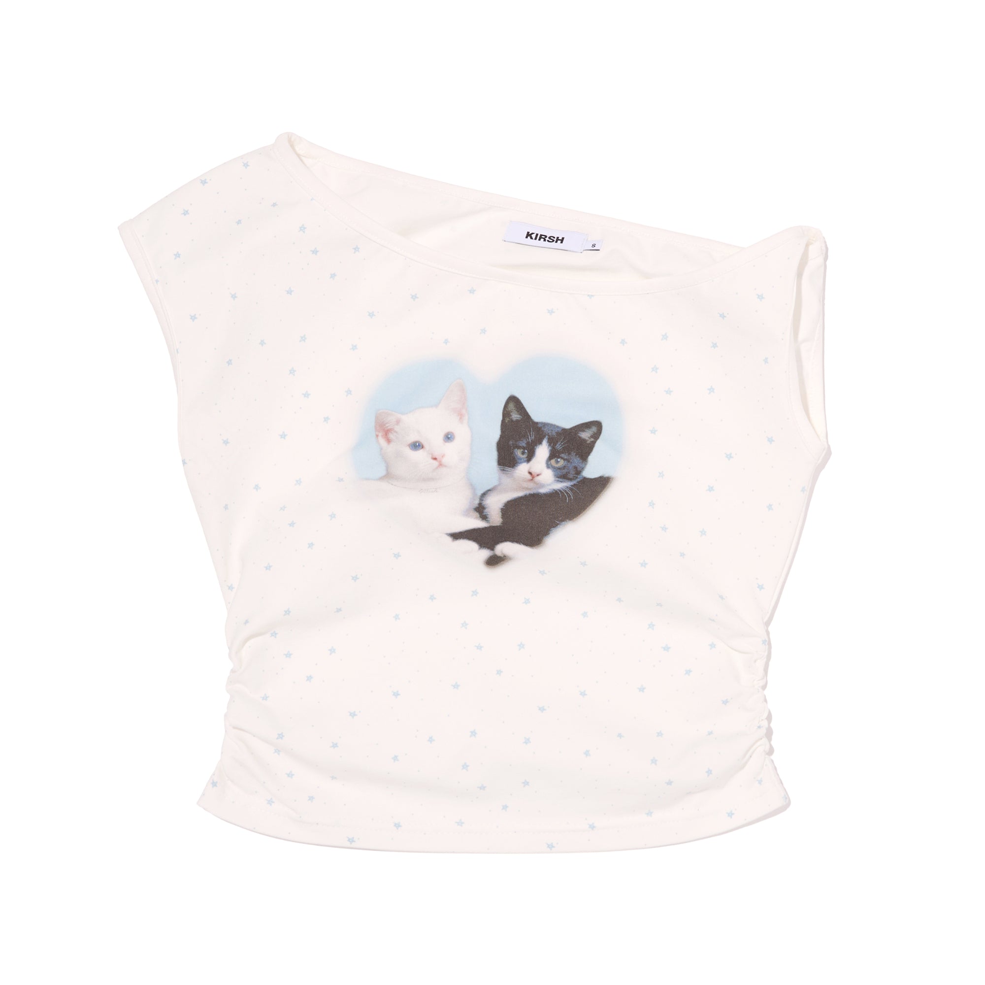 ハーフオフショルダーオールオーバープリントTシャツ【ブラック】
