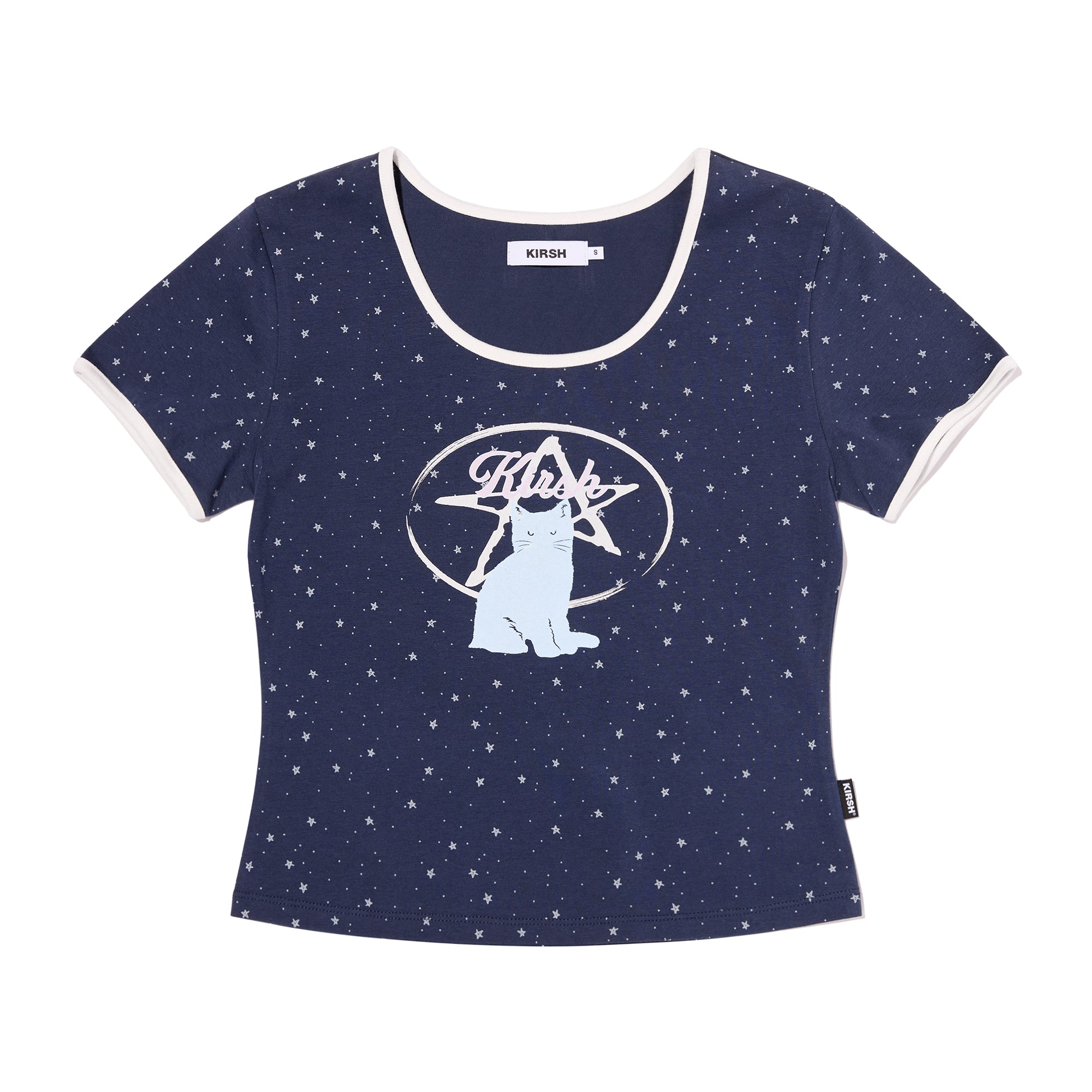 オールオーバープリントユーネックリンガーTシャツ【ホワイト】