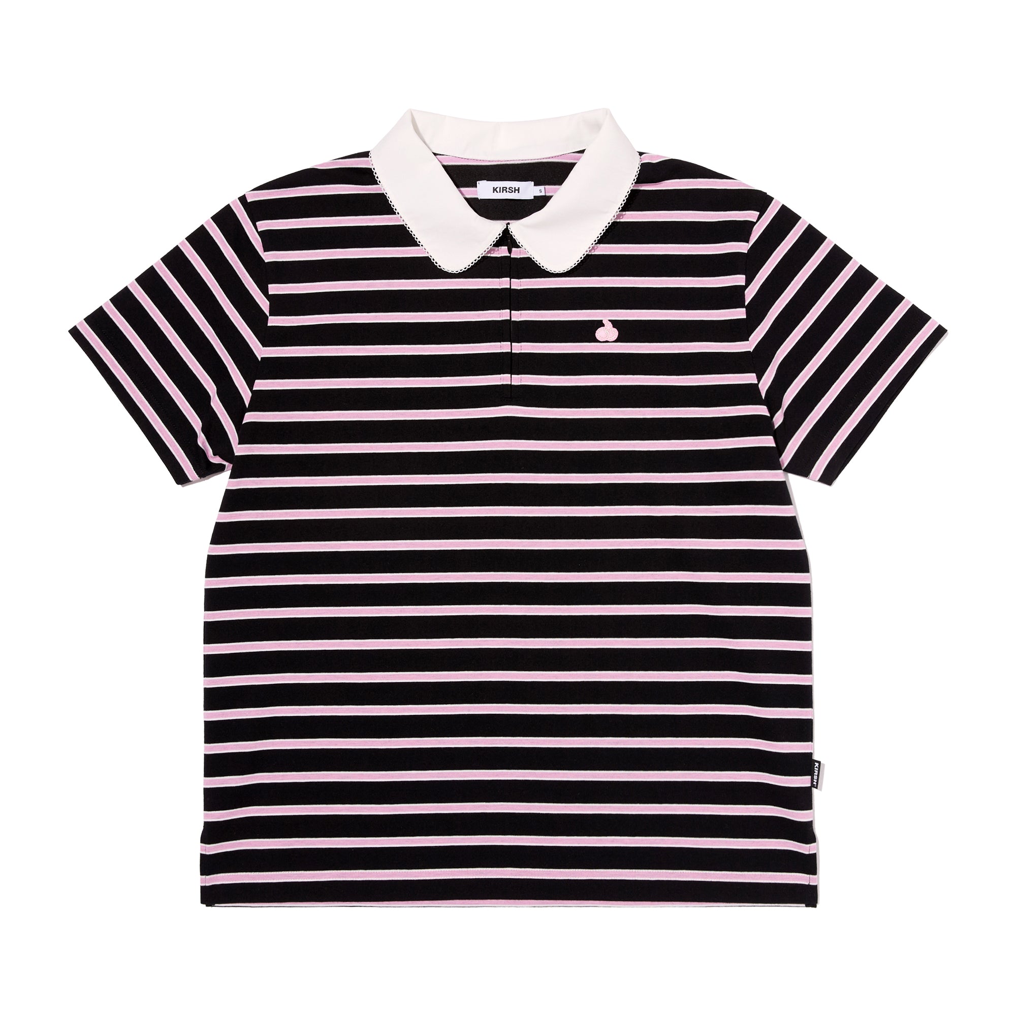 ハーフネックストライプルーズフィットポロTシャツ【ブラック】