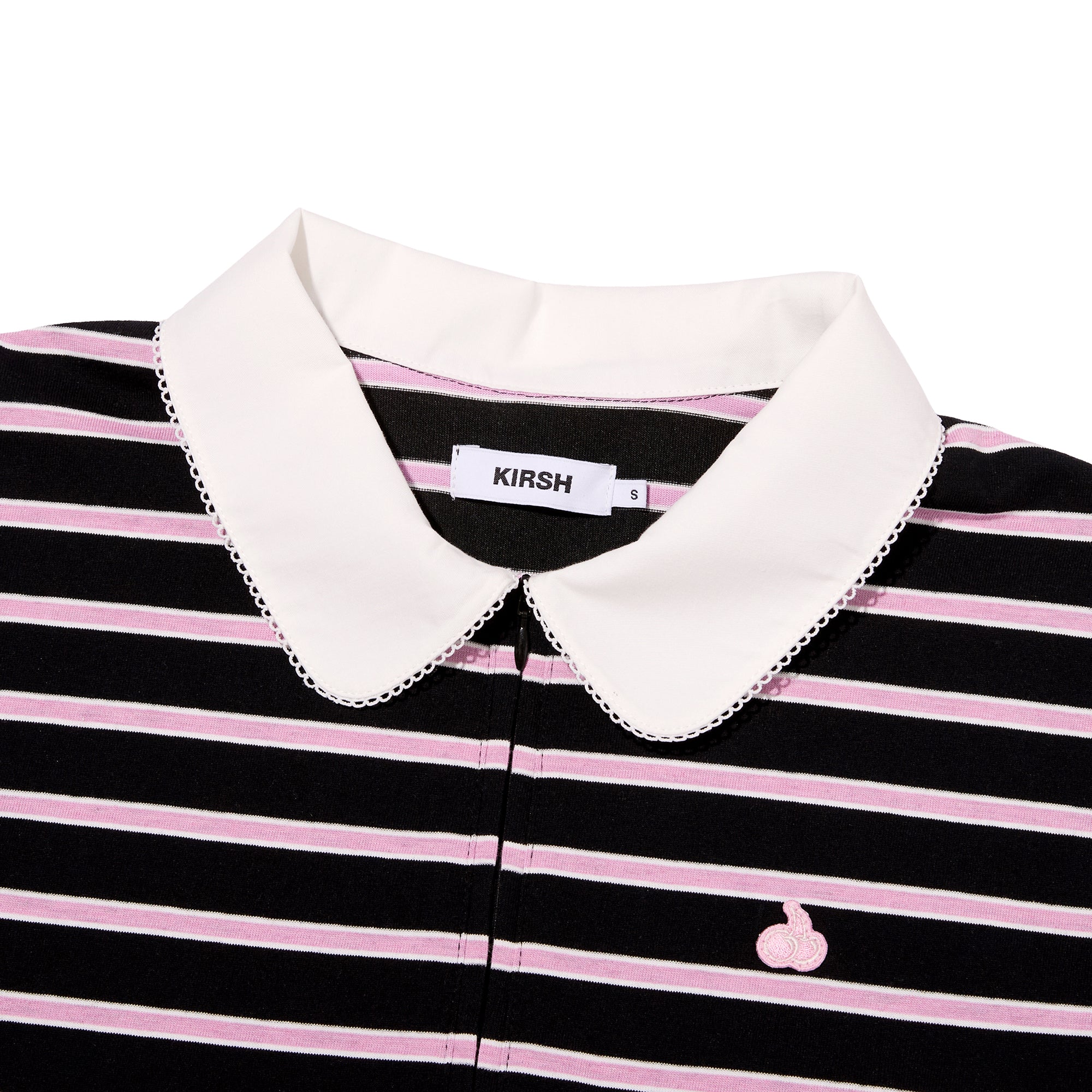 ハーフネックストライプルーズフィットポロTシャツ【ブラック】