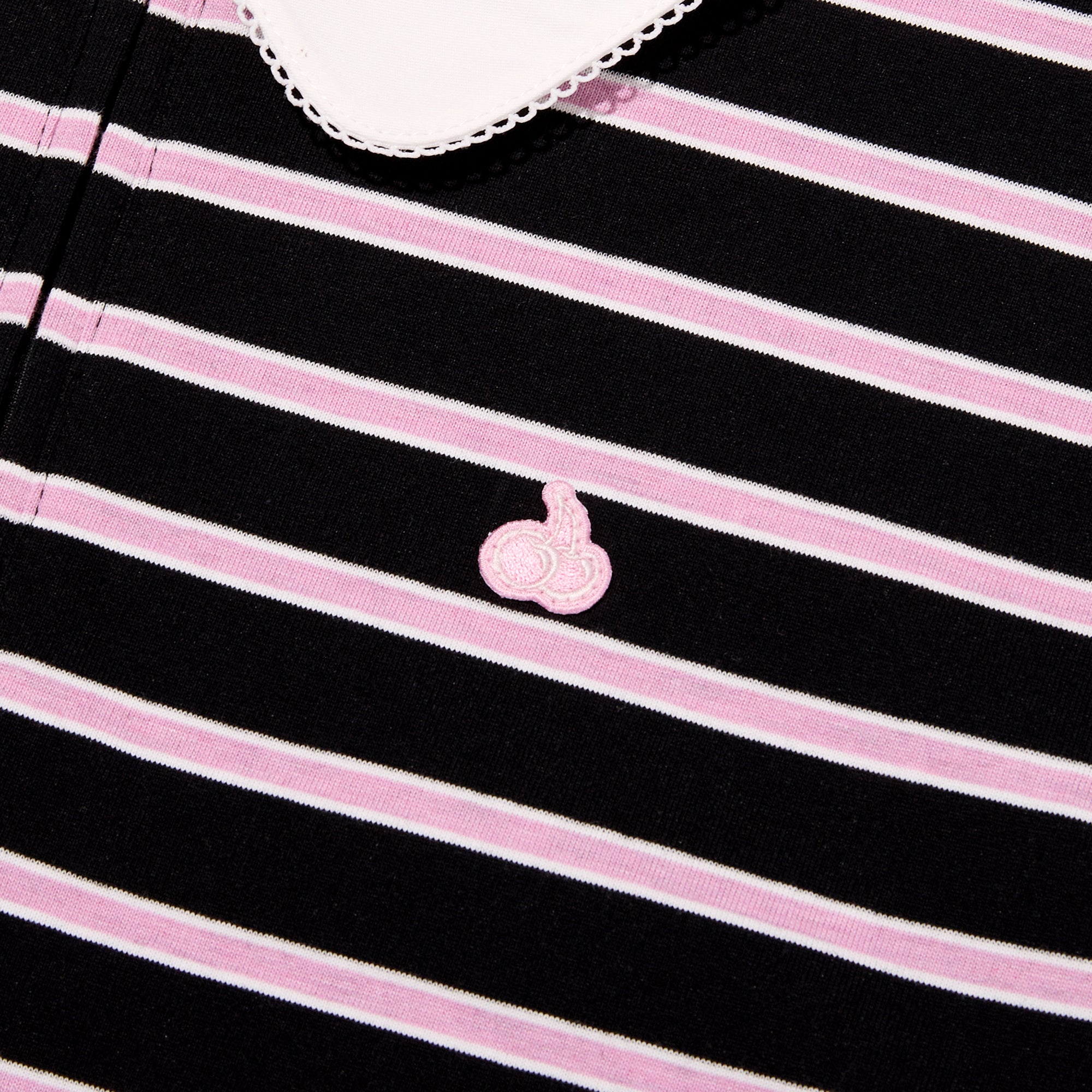 ハーフネックストライプルーズフィットポロTシャツ【ブラック】