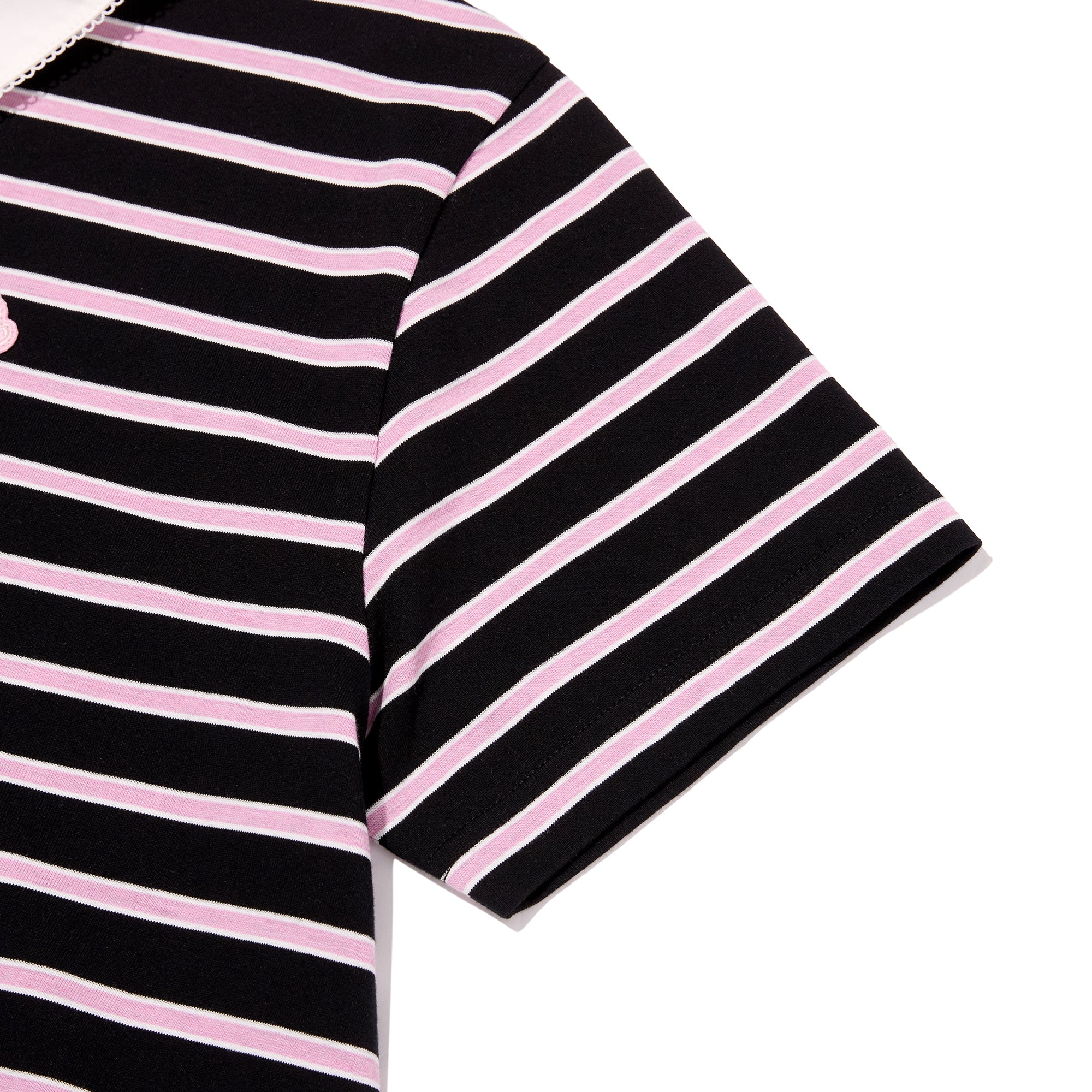 ハーフネックストライプルーズフィットポロTシャツ【ブラック】