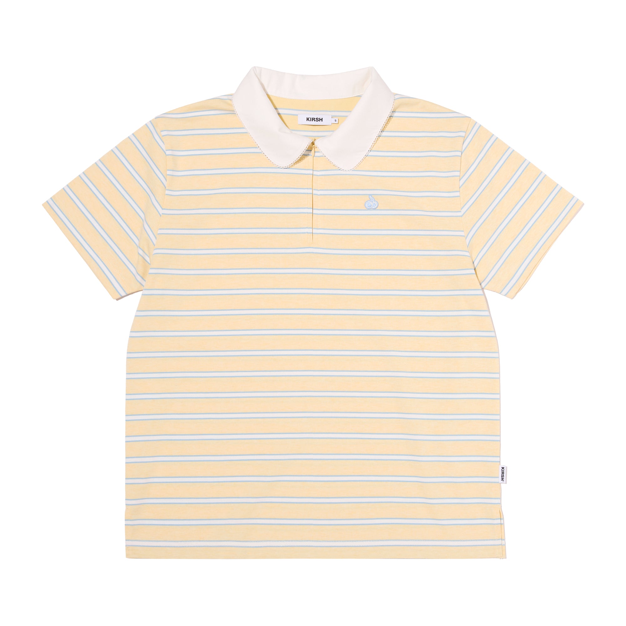 ハーフネックストライプルーズフィットポロTシャツ【イエロー】