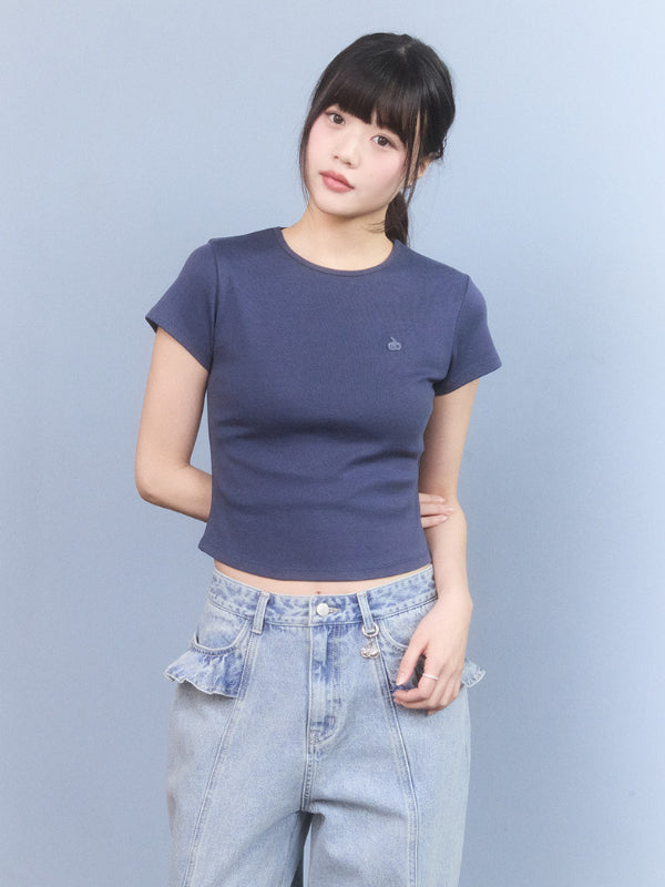 プレーンスリムフィットTシャツ【メランジグレー】