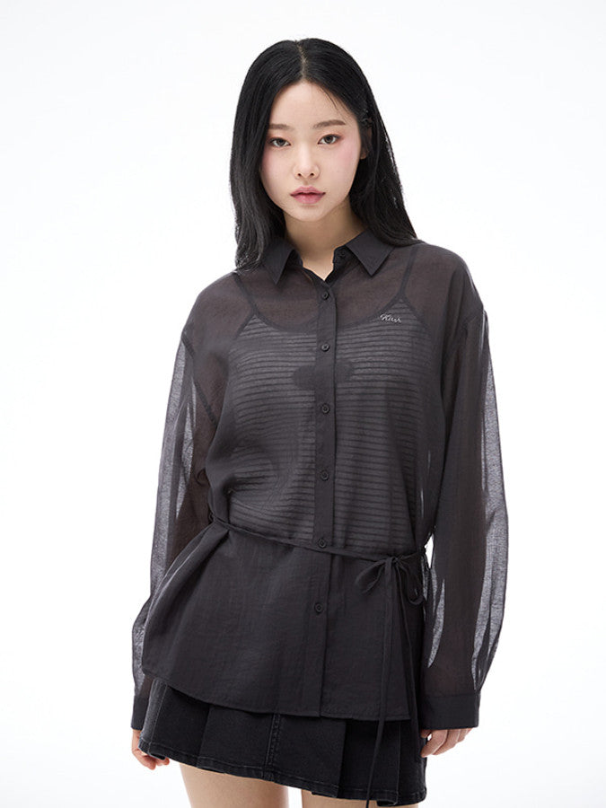 ウエストスリングルーズフィットシャツ【ブラック】