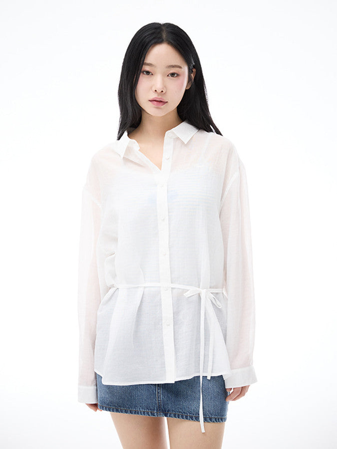 ウエストスリングルーズフィットシャツ【ホワイト】
