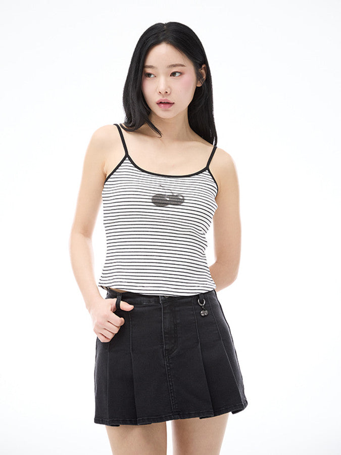 ブラーチェリースリムフィットストライプスリーブレス【アイボリー】