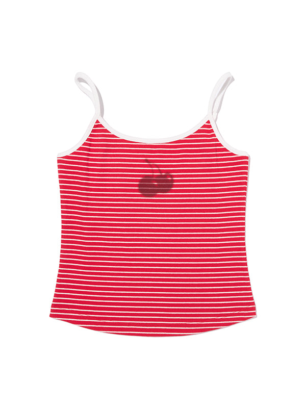 ブラーチェリースリムフィットストライプスリーブレス【レッド】