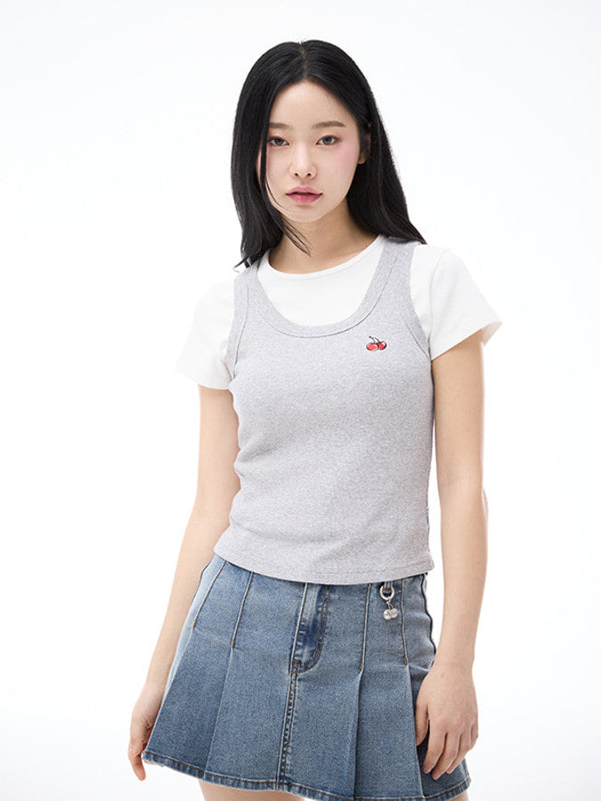 スモールチェリースリムフィットスリーブレス【メランジグレー】