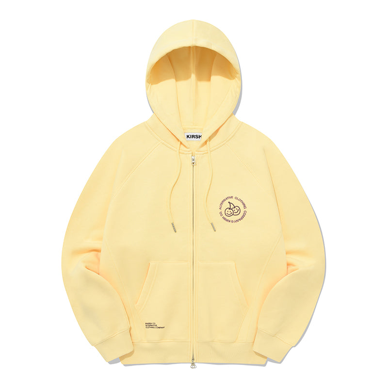 DOODLE CHERRY CIRCLE LOGO NAPPING HOODIE ZIP UP【LIGHT YELLOW】